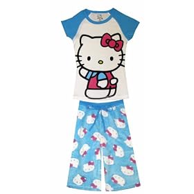 Hello Kitty - Blue Fleece Knee Length Pajama Set for women