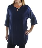 Plus Size We Be Bop ChaiLatte Cotton Gauze NAVY Keyhole Swing Top