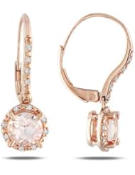 10k Pink Gold 1 3/4 CT TGW Morganite 1/10 CT TDW Diamond Dangle Earrings (G-H, I1-I2)