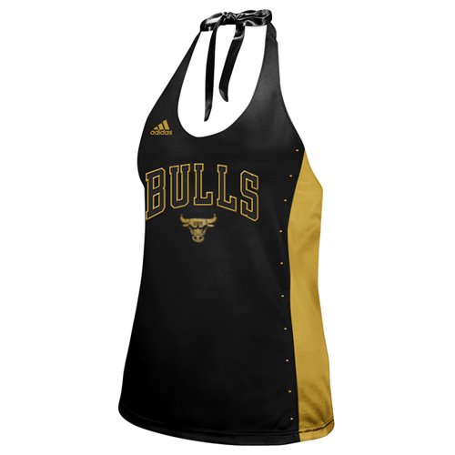 NBA adidas Chicago Bulls Ladies Black Midnight Sparkle Halter Tank Top (Medium)