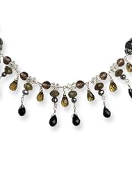 Sterling Silver Crystals/Goldstone/Freshwater Cultured Pearl Necklace