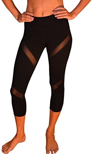 Mesh Capri Yoga Pants Women's Workout Leggings "Spiral" by Yoggir (X-Large, Black)