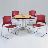 Breakroom Set Four Plastic Stack Chairs and 36 Round Table Cherry Table/Gray Plastic Chairs