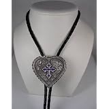 Diamondcut Heart w Purple Cross Enamel Religious Bolo Tie by LadyM Buckles, U.S. Buckle