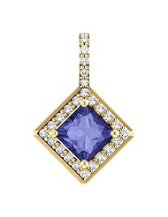 10K Yellow Gold 5.00x5.00mm Princess Cut Tanzanite and Diamond Pendant