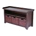 Winsome Wood MilanWood Storage Bench in Antique Walnut Finish with Storage Shelf and 3 Rattan Baskets in Espresso Finish