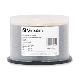 Verbatim 95355 UltraLife 4.7 GB 8x Gold Archival Grade DVD-R, 50-Disc Spindle