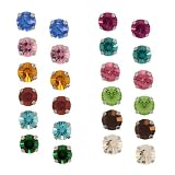 12 Pairs Sterling Silver CZ Birthstone Stud Earrings
