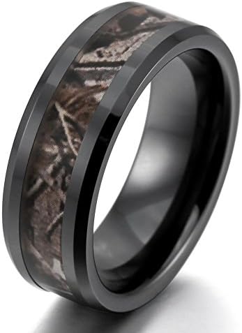 Salon Jewelry Mens Ceramic Ring, Classic Hunting Camo Camouflage Comfort Wedding Band (8)