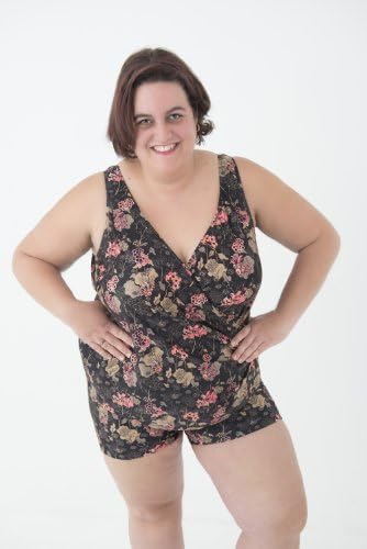 SlipOn Print Swimming Suits for Women Plus Sizes (Black Flower Print Straight Leg Short, 18+)