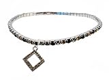 Anklet - A37 - Swarovski Crystal - Stretch ~ Black and Brown with Diamond-Shaped Charm