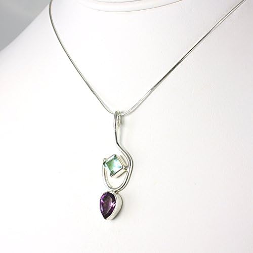3.5ct. Natural Amethyst and Natural Blue Topaz Pendant in Sterling Silver