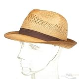 Vented Straw Fedora Hat-Brown Band