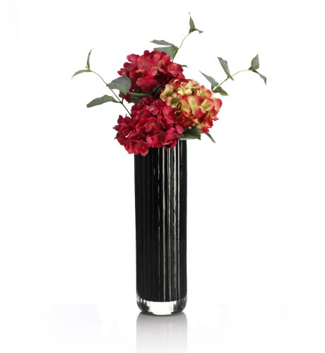 Pink Hydrainium Flower Arrangement and Tall Ribbed Vase