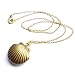 MosBug Mermaid Valentine Necklace, Gold Tone Brass, Little Shell Locket, Nautical Jewelry