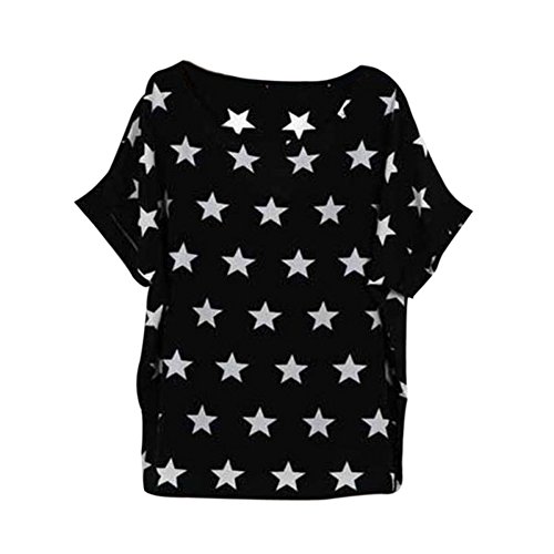 ROPALIA Women Lady Chiffon Blouses T-Shirt Batwing Pentangle Printed Shirts