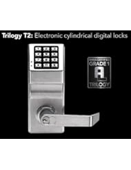 Alarm Lock T2 100-User Standalone Electronic Digital Keypad Cylindrical Lock Leverset with Interchangeable Core Best, Satin Chrome Finish