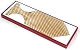 Mens Designer Hand Made 100% Silk Tie - Gold with Bronze Check Design - Complete with Gift Box