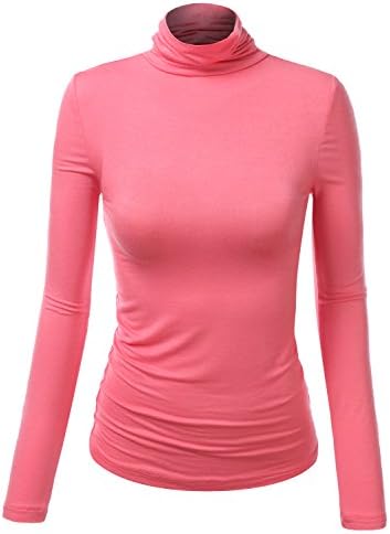 J.TOMSON Womens Thin Long Sleeve Turtleneck Shirt CORAL MEDIUM