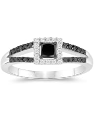 0.55 Cts Black & White Diamond Ring in 10K White Gold