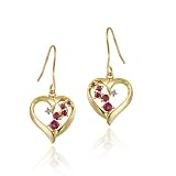 18K Gold Over Sterling Silver Ruby & Diamond Accent Open Heart Journey Earrings.