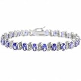 Sterling Silver Simulated Tanzanite Stone and Genuine Diamond Accent S and Oval Tennis Bracelet
