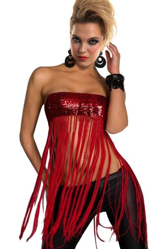 Amour Women's Erotic Sequin Long Fringe Tassel Tube Mini Dress