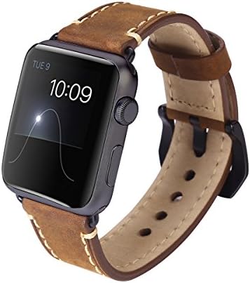 Apple Watch Band, 38mm Vintage Crazy Horse Genuine Leather iWatch Band Strap Replacement Wristband With Black Secure Metal Clasp Fit For All Apple Watch Sports Edition Brown