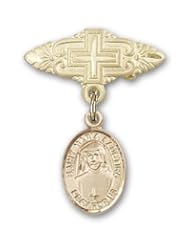 Gold Filled Baby Badge with St. Maria Faustina Charm and Badge Pin with Cross