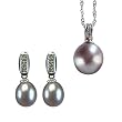 Dewdrop Lavender Cultured Pearl 14k White Gold Diamond Pendant Necklace & Earrings Set - Dahlia Classic Collection