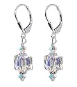 Dazzling Clear Swarovski Cube Crystal Sterling Silver Leverback 1.5" Long Drop Earrings