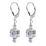 Dazzling Clear Swarovski Cube Crystal Sterling Silver Leverback 1.5 Long Drop Earrings