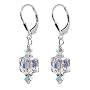Dazzling Clear Swarovski Cube Crystal Sterling Silver Leverback 1.5" Long Drop Earrings