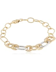 14k Italian Yellow and White Gold High Polished and Textured Link Bracelet, 7.25"