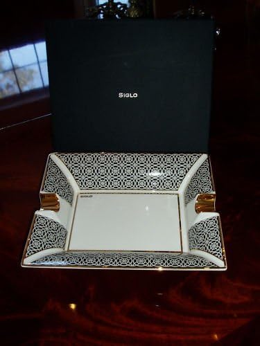 AUTHENTIC HABANOS SIGLO OPULENT CIGAR ASHTRAY W/24K GOLD DETAIL