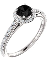 10K White Gold Round Cut Black and White Diamond Halo-Style Ring -- LIFETIME WARRANTY