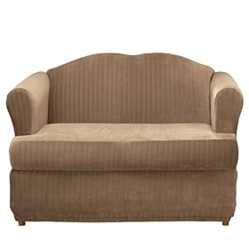 Stretch Pinstripe T-Cushion Loveseat Slipcover