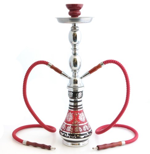 GSTAR Convertible Series: 18" 1 or 2 Hose Hookah Complete Set - Metallic Ionized Glass Vase - (Lightning Red)