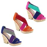 New Ladies Cork Wedge Strappy Platform Sandals Women Shoes Size UK 3 4 5 6 7 8 Open Toe Zip Up Summer Colorful High Heel Gorgeous
