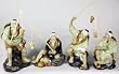 Unique Birthday Gift Idea for Dad Father - 6" Ceramic Mud Men Fisherman w/ Fish Statues - Set of 4