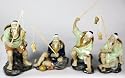 Mudmen - Asian Gift - Set of 4 Chinese Fisherman Figure Ceramic Statues