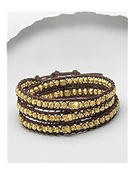 Skull Leather Bracelet In Brass