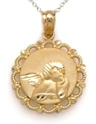 14kt Yellow Gold Round Angel In Frame Pendant - Chain Included