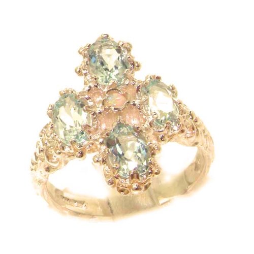 Heavy Weight Victorian Design Solid Rose Gold Natural Aquamarine & Fiery Opal Ring - Finger Sizes 5 to 12 Available