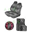 - 	 9 Piece Safari Animal Print Auto Interior Gift Set - 2 Snow Leopard Front Bucket Seat Covers, 1 Snow Leopard Steering Wheel Cover,2 Snow Leopard Shoulder Harness Pressure Relief Cover, 2 Snow Leopard Front Floor Mats, and 2 Rear Floor Mats