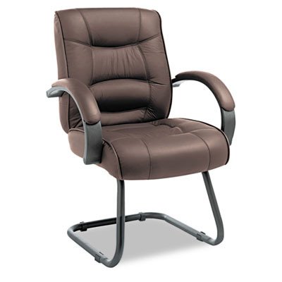 Alera SR43LS50B Strada Series Guest Chair with Brown Leather Upholstery