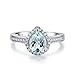 Sterling Silver Pear Cut Genuine Natural Aquamarine Halo Ring