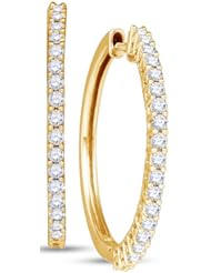 14K Yellow Gold Round Brilliant Cut Diamond - Huggies Channel Set Round Circle Hoop Earrings - (1.00 cttw.)