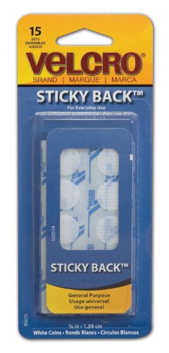 Velcro Brand Sticky Back Coins, 5/8 Inches, 15 per Package, White (90070)