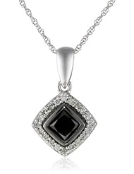 White-Gold Black and White Diamond Square Pendant Necklace (0.5cttw, G-H Color, I2-I3 Clarity), 17"